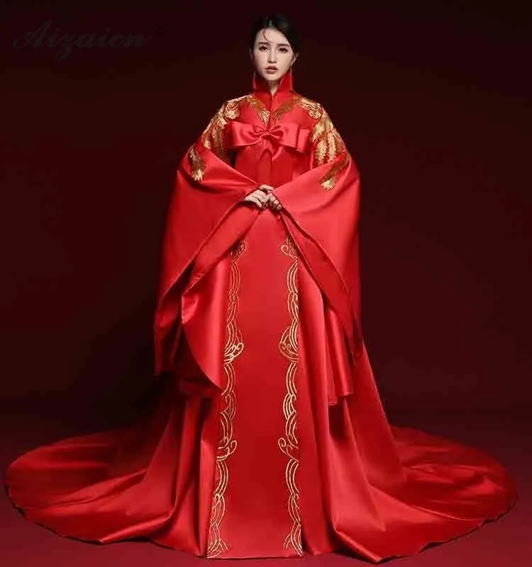 Восточный стиль, красное платье Хост, длинное, Cheongsam, современная вышивка невесты, Qi Pao, женское традиционное китайское платье, модное шоу