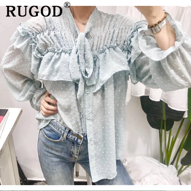 Женская шифоновая блузка RUGOD элегантная офисная в Корейском стиле с оборками и