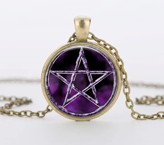 Модный фиолетовый пентаграмма Wicca колдовство Япония кулон ожерелье ювелирные изделия скрытый Шарм ожерелья - Окраска металла: bronze