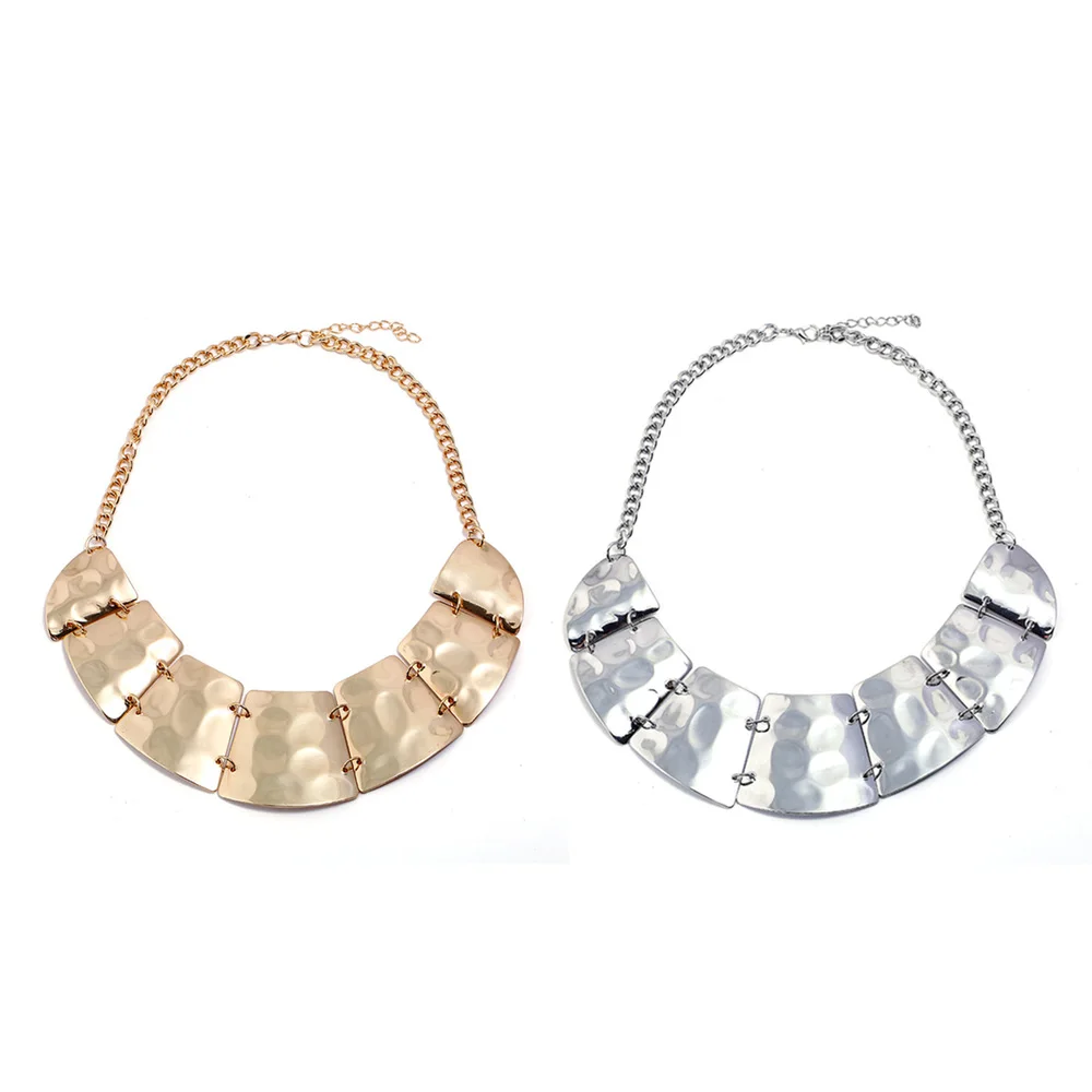 

Vintage Metal Smooth Surface Personality Splice Pendant Necklace Women Collar Jewelry Exaggerate Statement Necklace