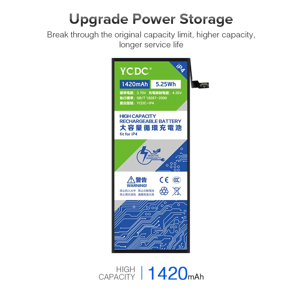 YCDC For Apple iPhone 4 4G iPhone4 iP4G Battery High Quality Real capacity 1420mAh Lithium Polymer Mobile Phone Batteries | Мобильные
