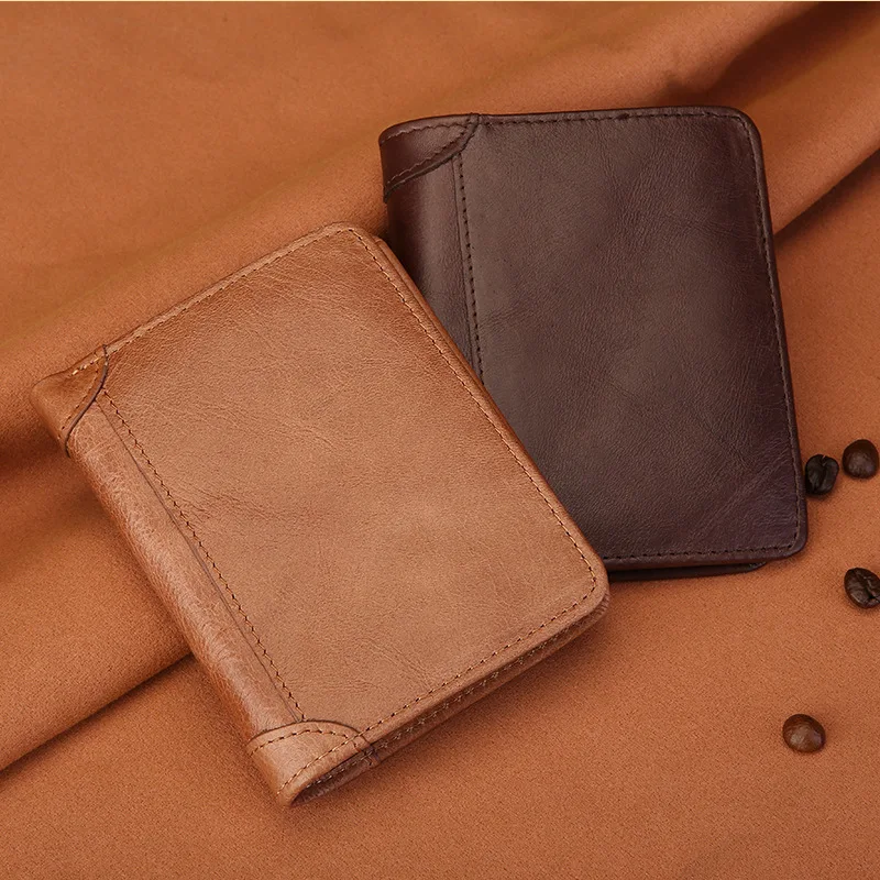 

Vintage Designer 100% Genuine Carteiras Masculinas Cowhide Leather Men Short Wallet Purse Card Holder Coin Pocket Male Wallets