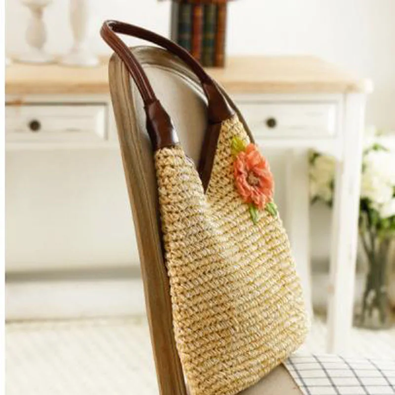 Пляжная соломенная сумка на молнии для женщин повседневные большие плетеные