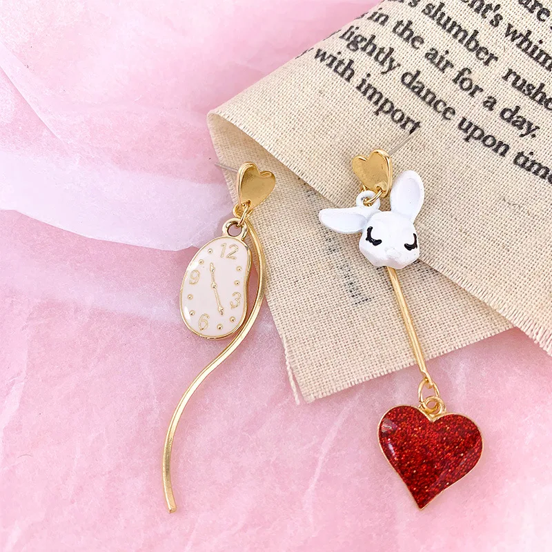Милые ювелирные украшения в виде сказок серьги-подвески Алисы кролика и часов
