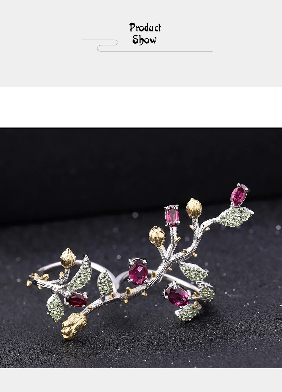 GEM'S BALLET 2.14Ct натуральный родолит Гранат 925 пробы Серебряное регулируемое кольцо массивное дерево двойные кольца на пальцы для женщин