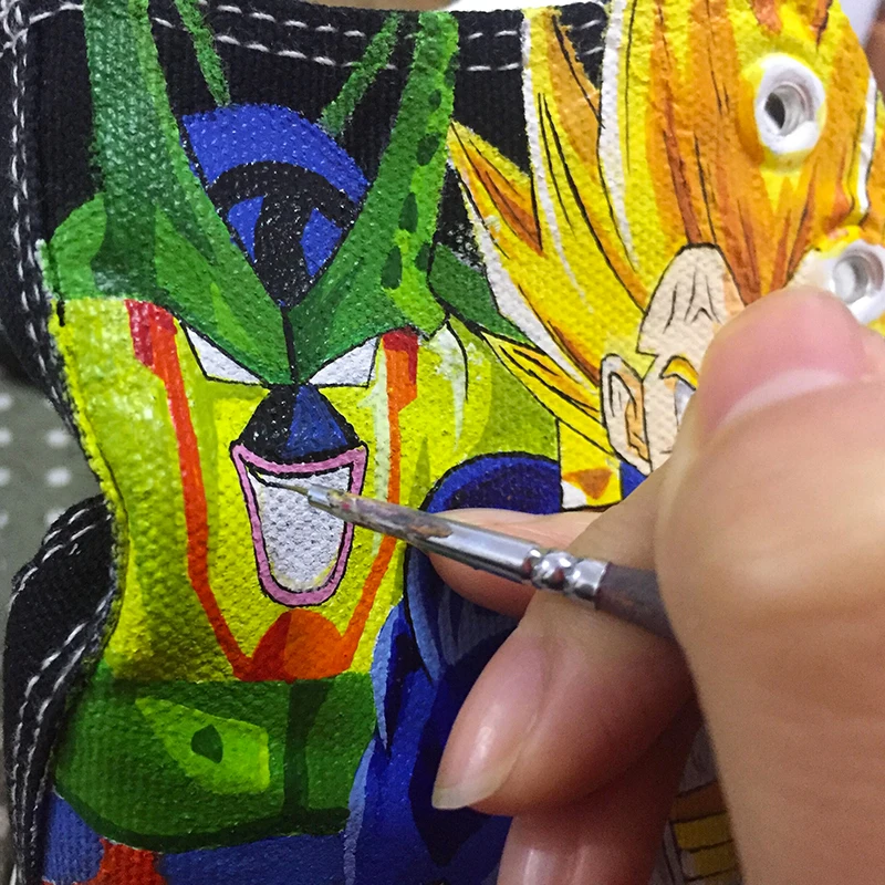 Вэнь ручная роспись обувь Жемчуг дракона битва богов Супер Saiyan God Goku Vegeta Whis Beerus высокие холщовые кроссовки