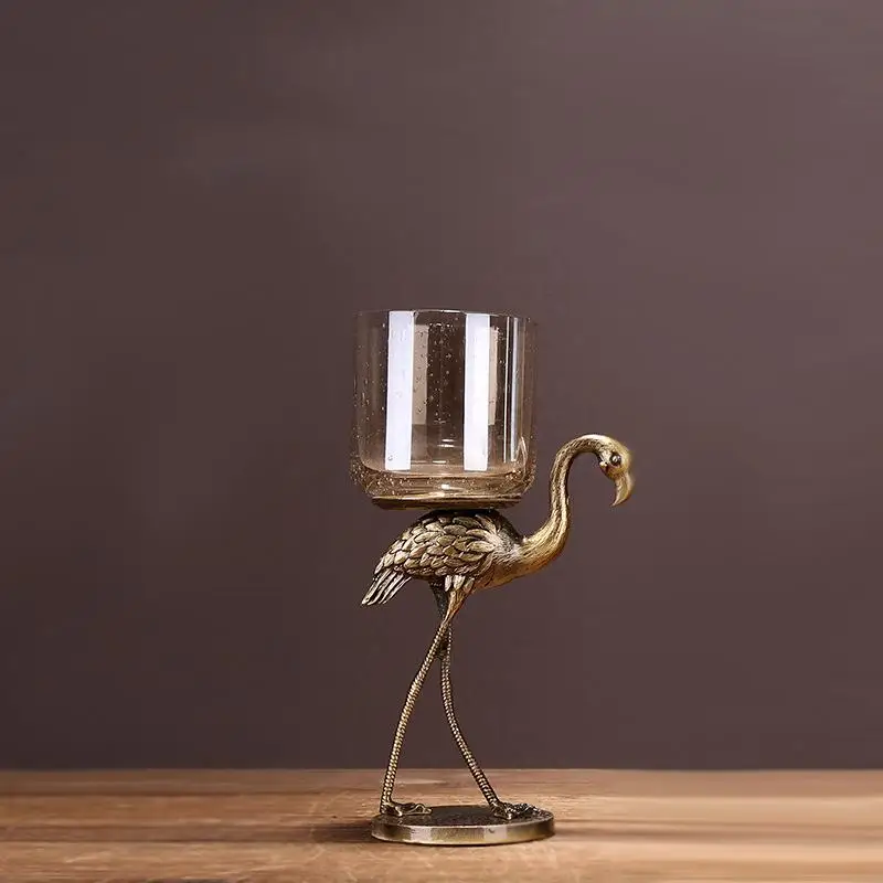 Bronze candlestick S Скандинавский подсвечник, настольный стеклянный подсвечник, геометрический Романтический Страус, подсвечники для свадьбы/ужина, украшение GZT119 - Цвет: Bronze candlestick S