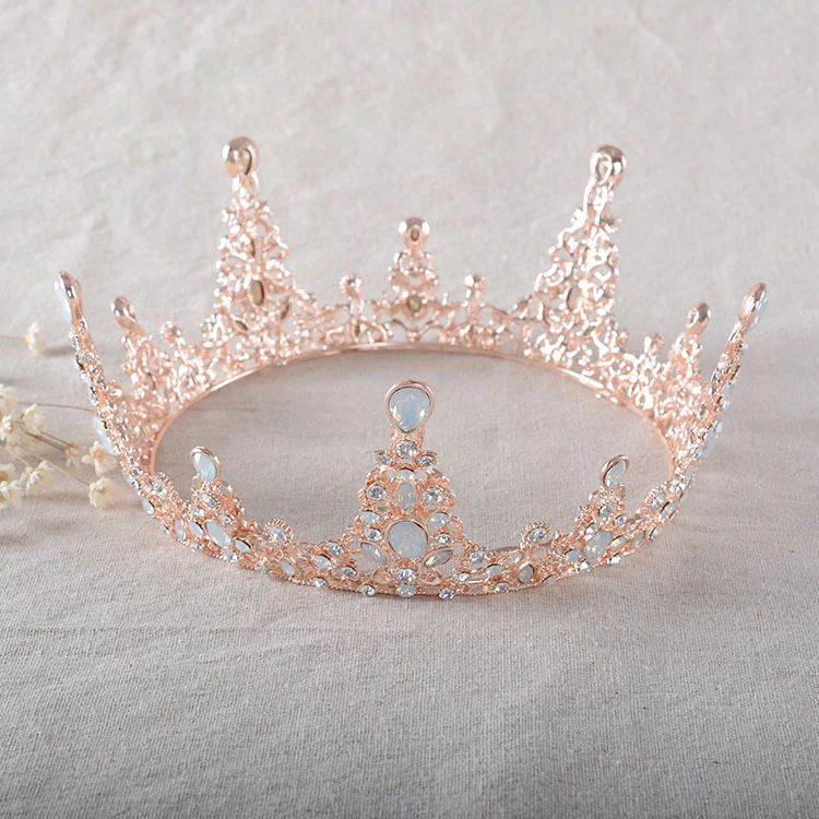 Великолепный Кристалл из опала, золотые короны, женское свадебное платье, Круглый Большой диадемы, Свадебные вечерние шоу, аксессуары для волос, ювелирные изделия