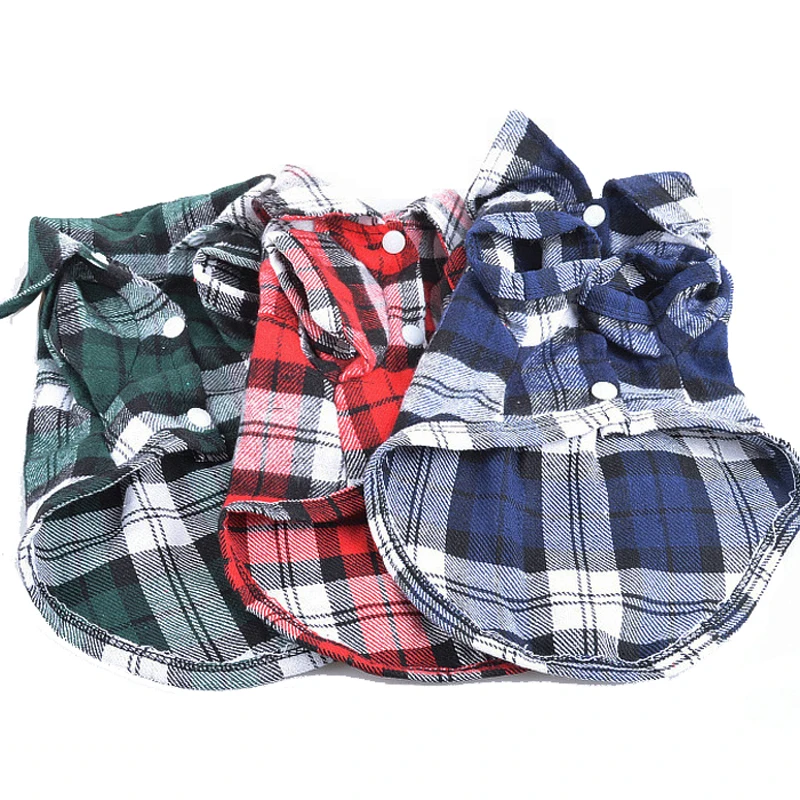Клетчатая полосатая рубашка для щенков хлопковая футболка с коротким рукавом и