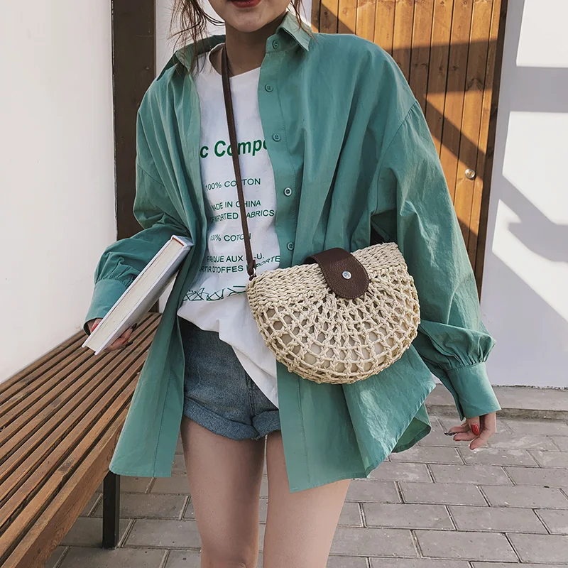 

Fashion Handmade Rattan Woven Straw Bag Summer Beach Bags for Women 2019 Bohemia Messenger Crossbody Bags for Girls Clutch Purse