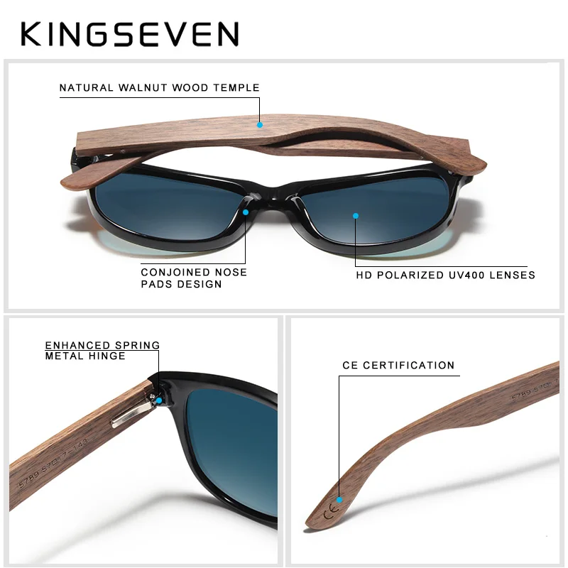 Мужские солнцезащитные очки KINGSEVEN черные поляризационные из орехового дерева с