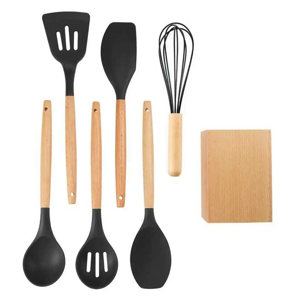 6pcs set Adeeing деревянная ручка силиконовые кухонные принадлежности набор для приготовления пищи инструменты для антипригарной сковороды - Цвет: 6pcs set