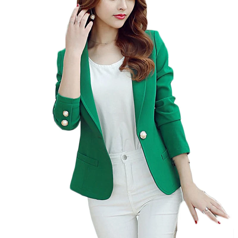 OHRYIYIE Green/Yellow Single Button Ladies Blazers Women 2023 Spring Autumn Women Suit Jackets Blazer Femme Office Tops Coats images - 2