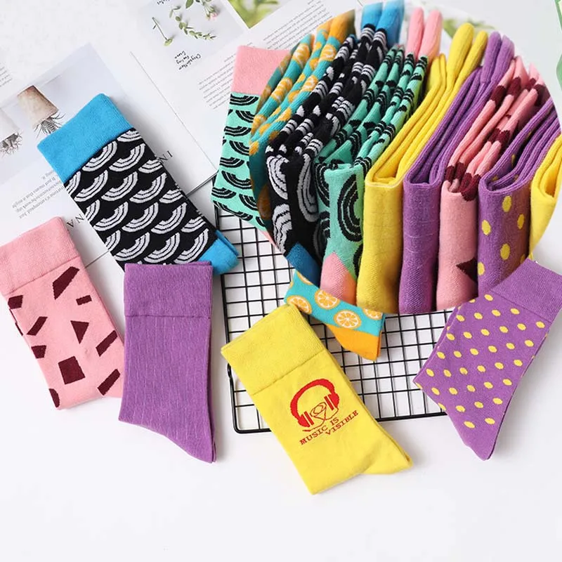 Art Для женщин носки Нечеткие Happy Socks хлопок Высокая Талия пятки уличный стиль
