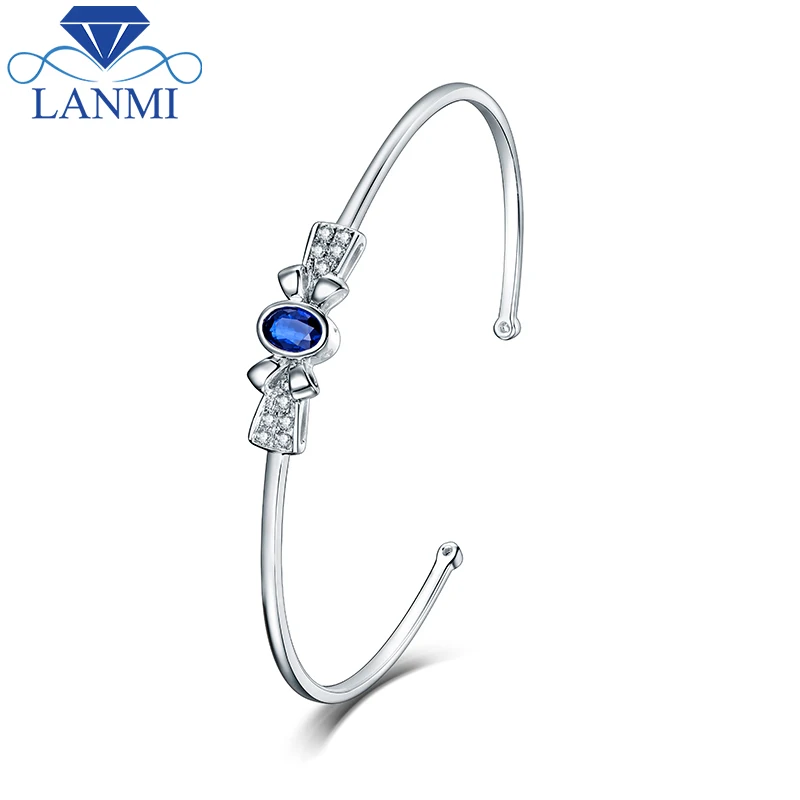 

LANMI Real 14K White Gold Natural Sapphire Bracelet Charming Bangle Diamond Jewelry For Women Party