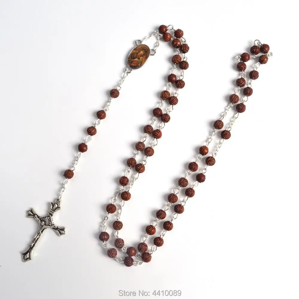 Трендовые религиозные маленькие акриловые бусины в форме розы ожерелье нашей