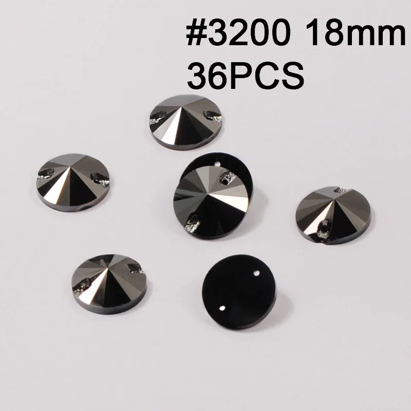 Rivoli 18mm 36pcs Джет гематит 11 Форма пришить стразы стеклянные бусины из хрусталя стразы камни стразы аппликации для танцевальной одежды платье - Цвет: Rivoli 18mm 36pcs