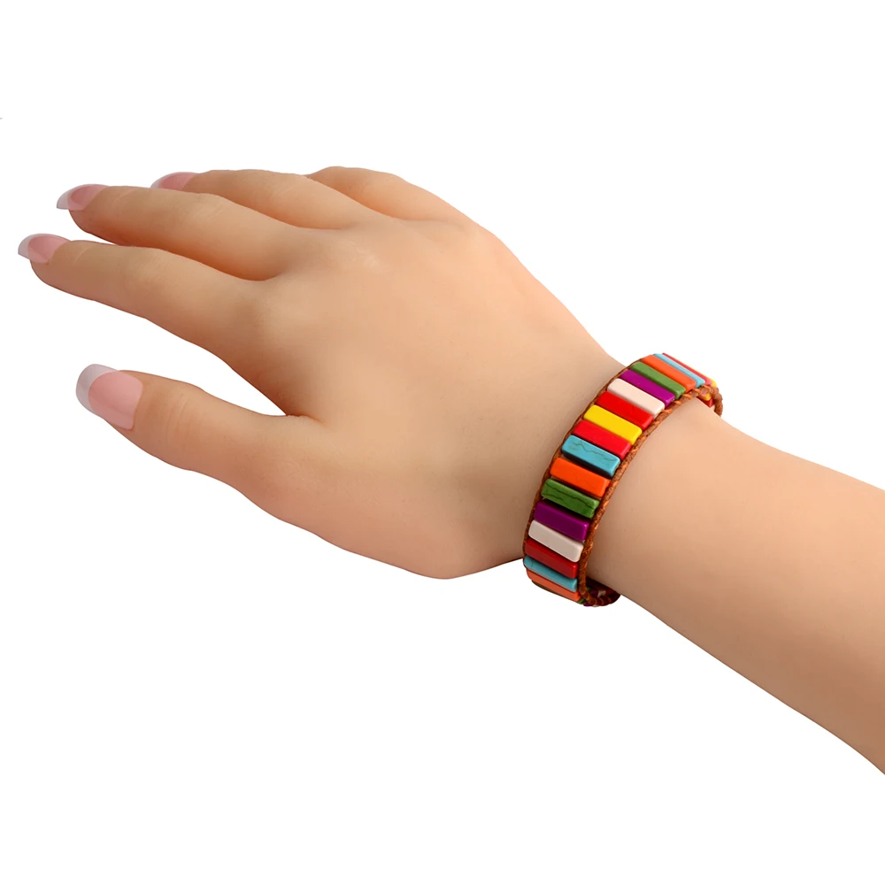 Handmade Bohemia Bracelet Stone Tube Beads Genuine Leather Yoga Strand flower For Women | Украшения и аксессуары