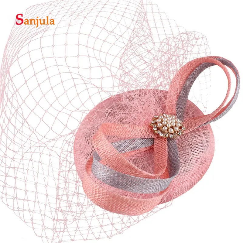 Розовая вуаль для лица милые Свадебные шляпы аксессуары волос льняные женские