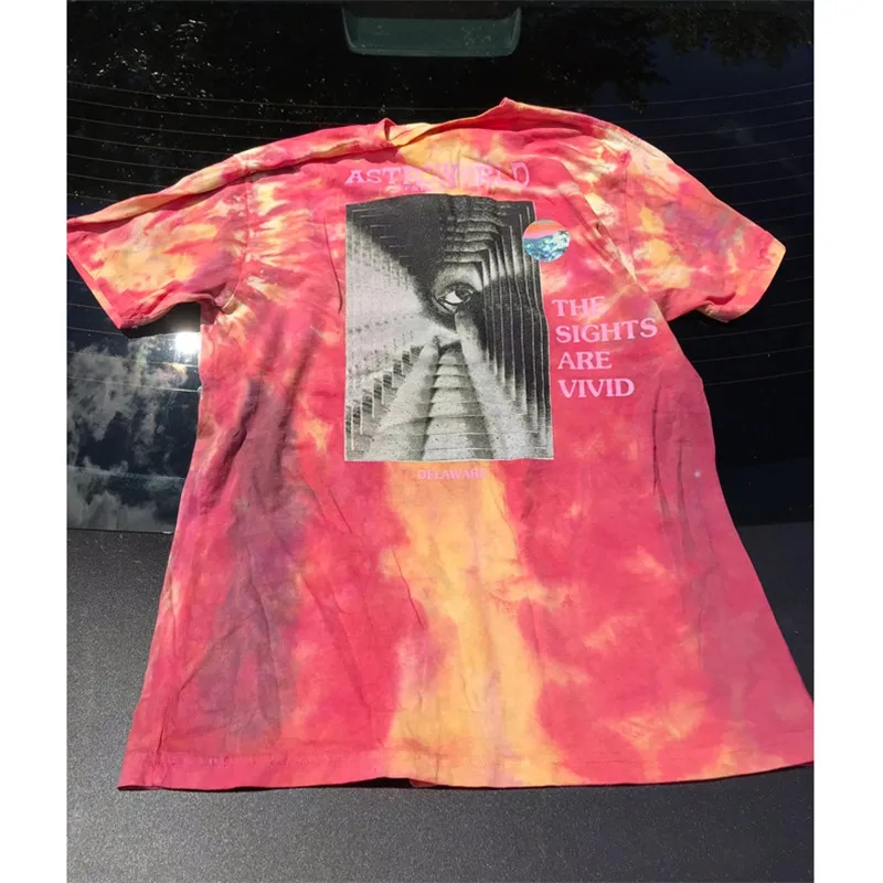 Трэвис Скотт фестиваль бег Tie Dye Astroworld футболка для мужчин женщин летний Стиль 2019