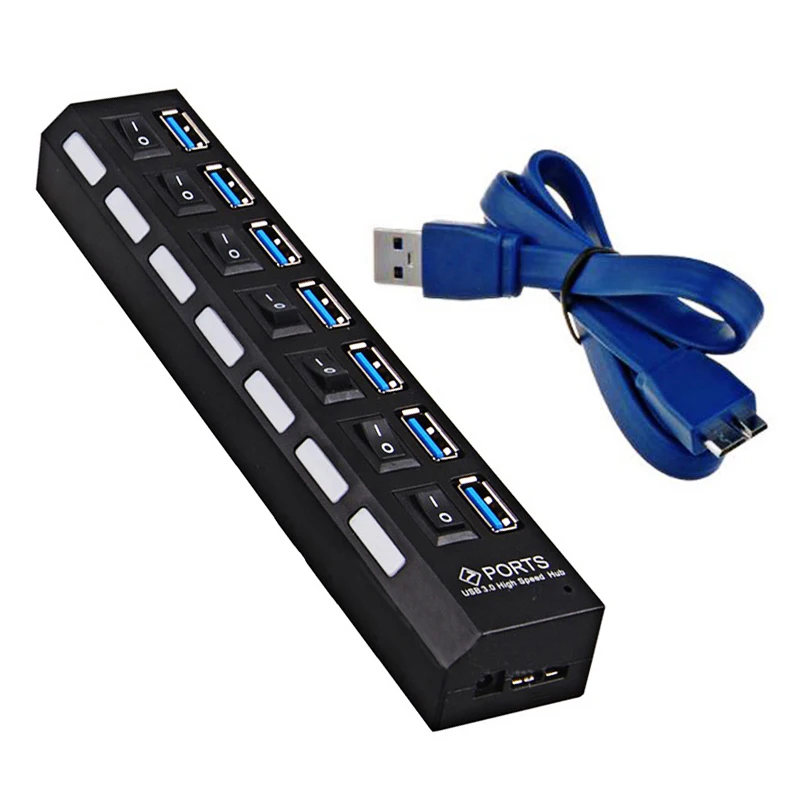 IMice мини usb-хаб 3,0 Супер скорость 5 Гбит/с 4 порта 7 портов микро Портативный USB 3,0 концентратор разветвитель с внешним адаптером питания - Цвет: 7 Port Black