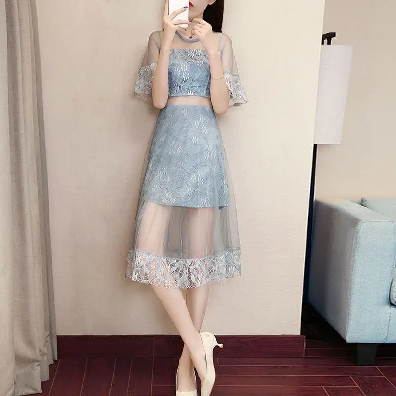 out waist Новое летнее женское кружевное лоскутное Сетчатое платье, женские сексуальные прозрачные вечерние платья, женские однотонные тонкие платья Z340 - Цвет: out waist