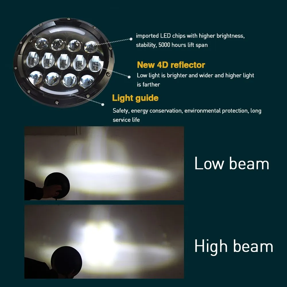 Светодиодный налобный фонарь Круглый 7 дюймов 105 Вт H4 H13 Angel Eye Hi Lo DRL 12 В 24 для Jeep