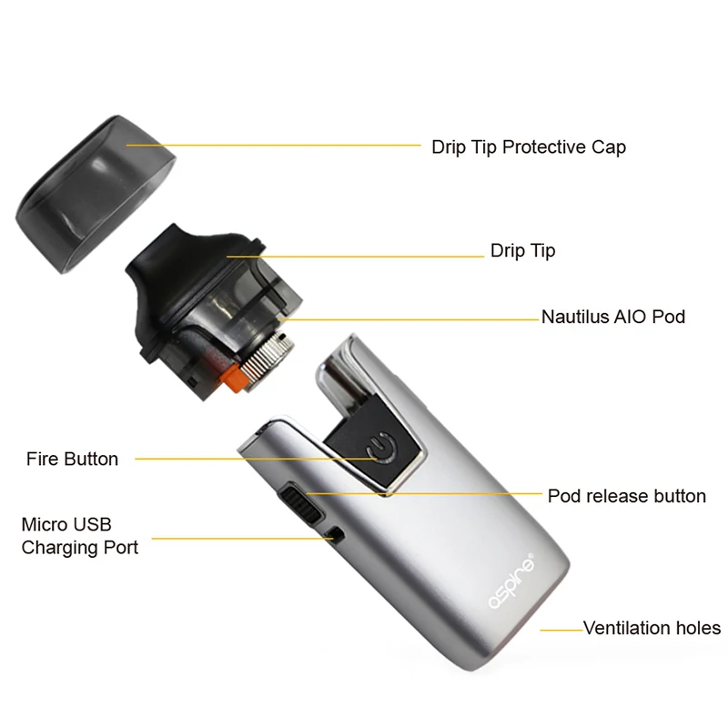 Электронные сигареты Aspire Nautilus AIO Vape Kit 4 5 мл/2 мл Pod System Atomizer BVC катушка встроенный