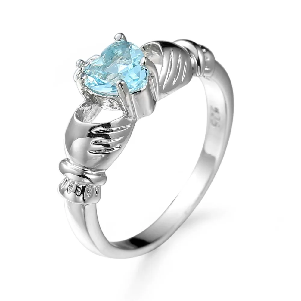 

Новинка 2021, модные ювелирные изделия Claddagh, Женское кольцо с голубым кубическим цирконием 925, кольцо, подарок, оптовая продажа