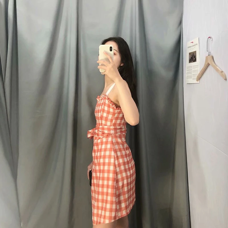 Женское Сетчатое мини платье JuneLove винтажное прямое футляр в клетку Повседневная