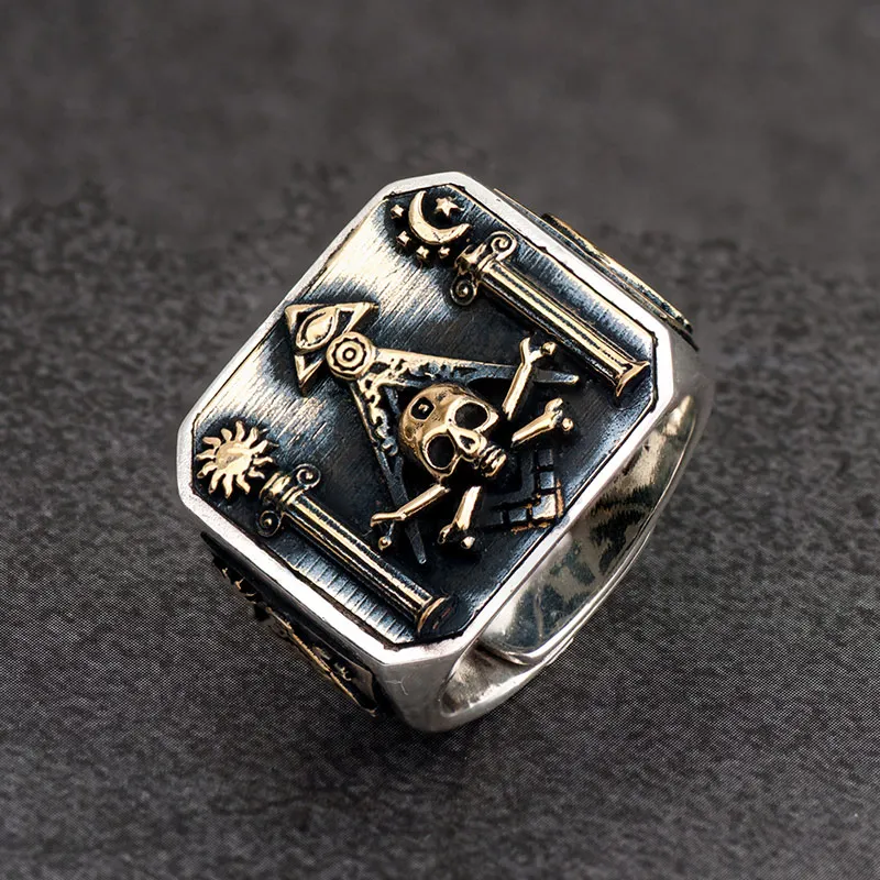 Skull MasonicRing 925 Silver Ring For Men Omniscient eye and freemason Totem Jewelry mygrillz|Кольца| |