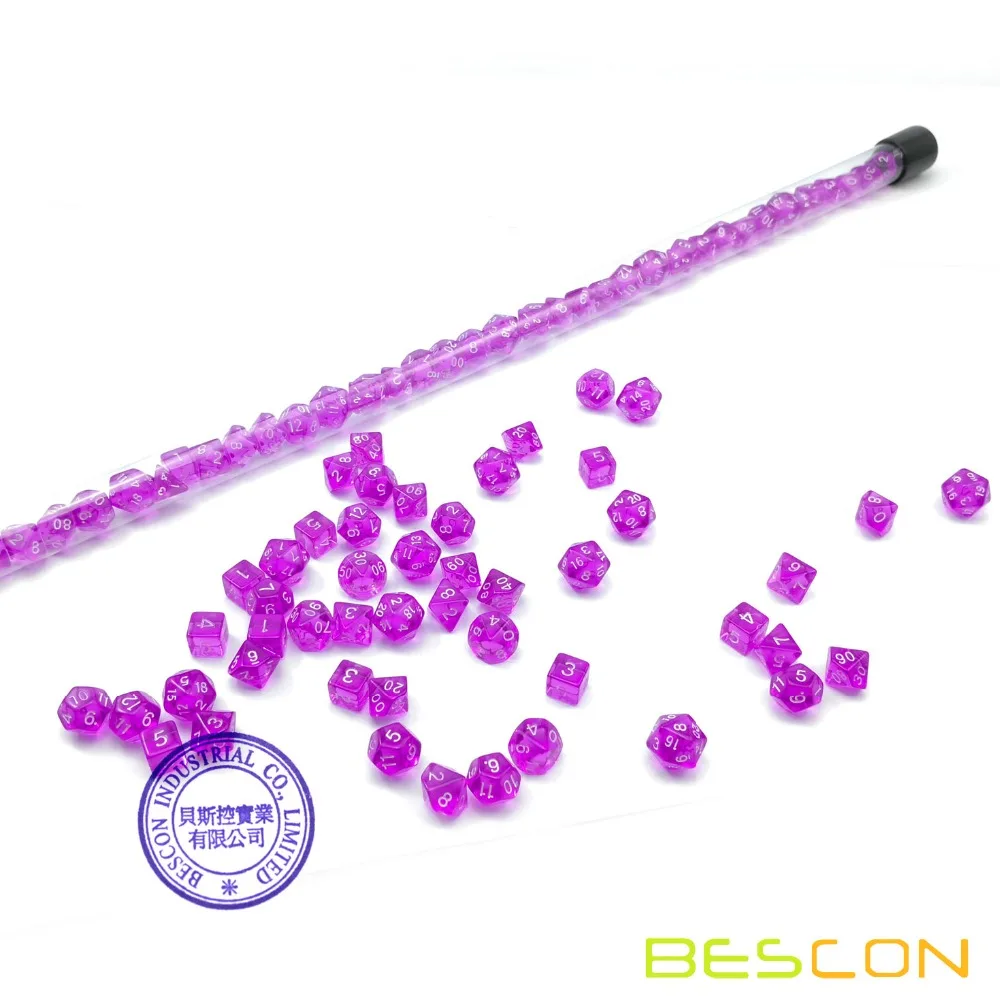 Bescon 49 шт драгоценный камень Фиолетовый Мини многогранные кости набор в длинной трубке, драгоценный камень мини Подземелья и Драконы РПГ кости 7X7 шт, набор с длинной палкой
