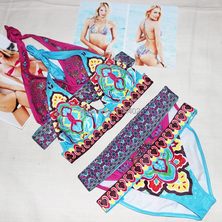 Женские Купальники 2016 сексуальный комплект бикини с принтом женские купальные