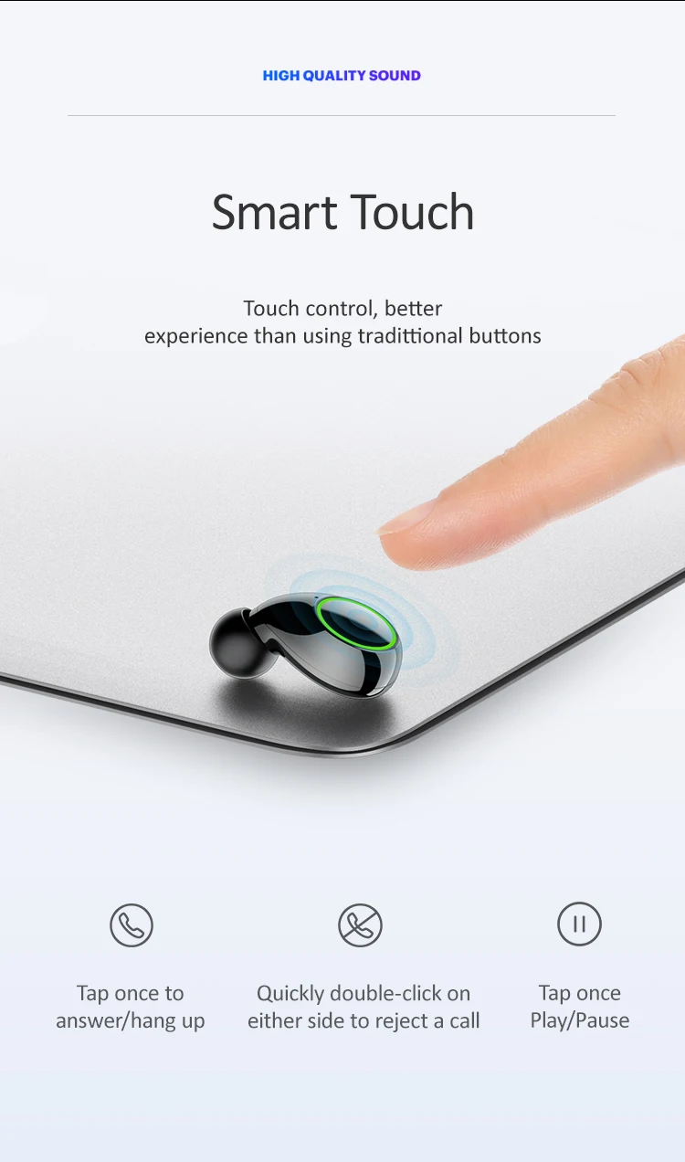 Usams US-LI001 TWS Wireless bluetooth 5.0 Earphone Stereo Smart Touch Noise Reduction Bilateral Call Earbus with Charging Box