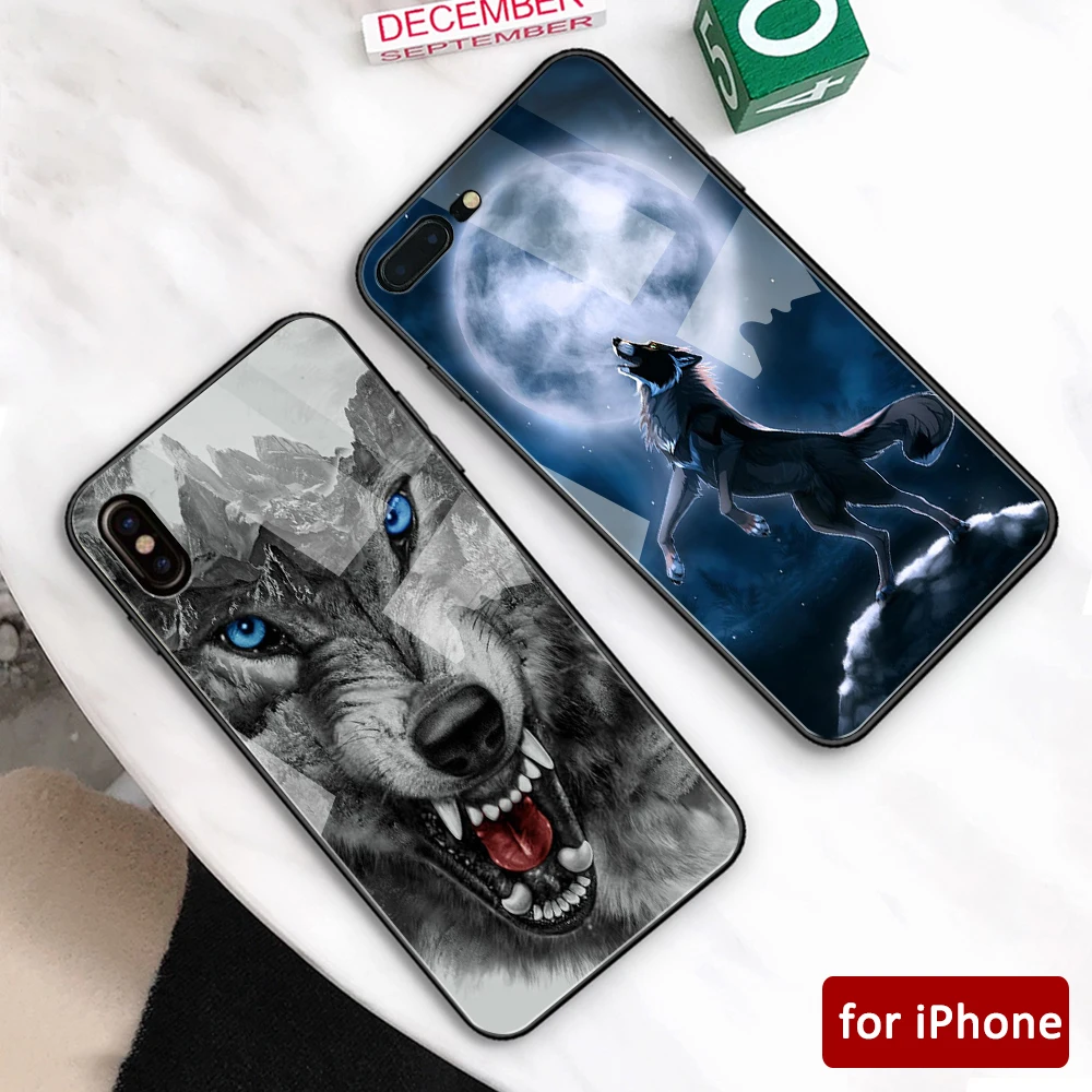 Чехол для iPhone 12 pro max Wolf стекло задняя крышка чехол животное iphone 11 6 6s 7 8 Plus X XS Max XR