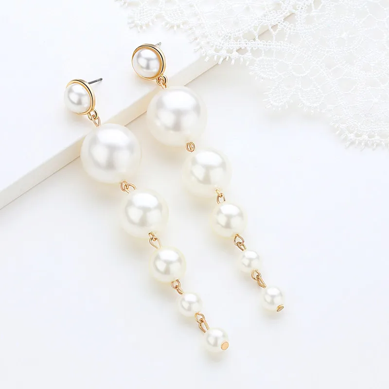 X&ampP Fashion Elegant Simulated Pearl Long Drop Earrings for Women Girl Wedding 1 Pair String Statement Dangle Earring Jewelry | Украшения