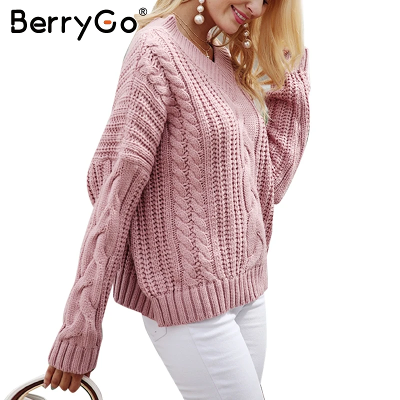 BerryGo вязаный пуловер осень зима длинный рукав 2017 свитер женский pull femme уличная