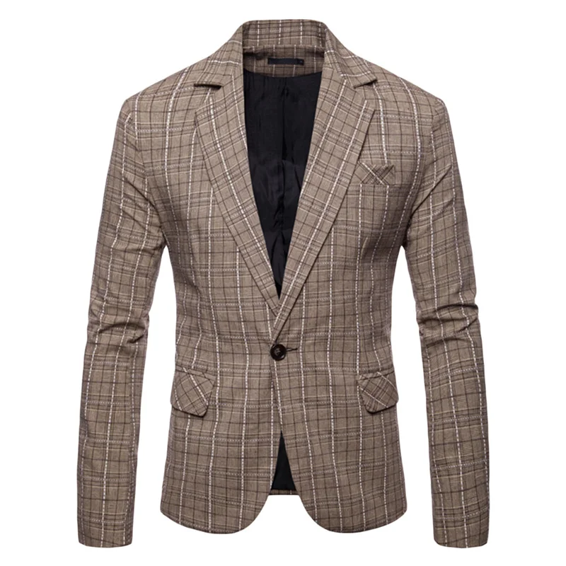 YUNCLOS New Slim Fit Business Men Suit Blazer Classic Plaid Print Jacket High Quality Casual Male Prom Blazers | Мужская одежда