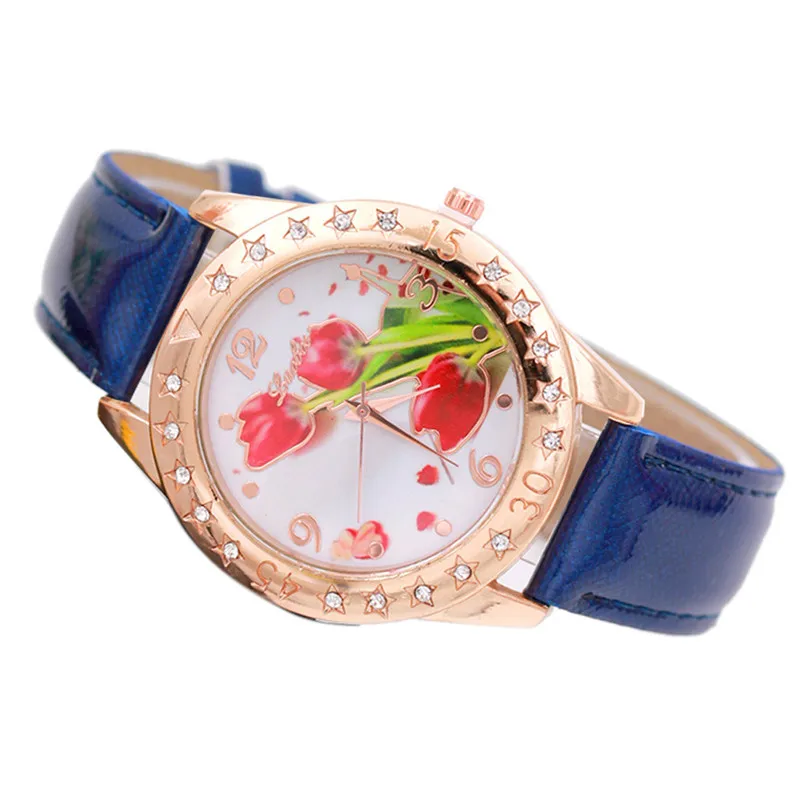 2017 Повседневное Для женщин часы женские Модные С кристалалми и стразами Часы аналоговый кожа кварцевые