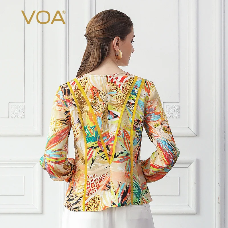 VOA Boho футболка с цветочным принтом 100% шелк женские топы оранжевого цвета Harajuku