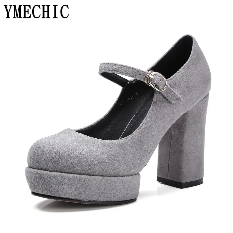 YMECHIC/туфли Mary Jane из флока на высоком каблуке для зрелых женщин женские