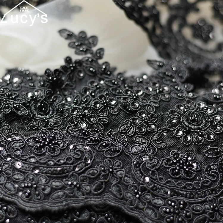 

High quality Black beading lace trim embroidered border lace trimming sewing for women dresses! 13CM 5 yards/lot