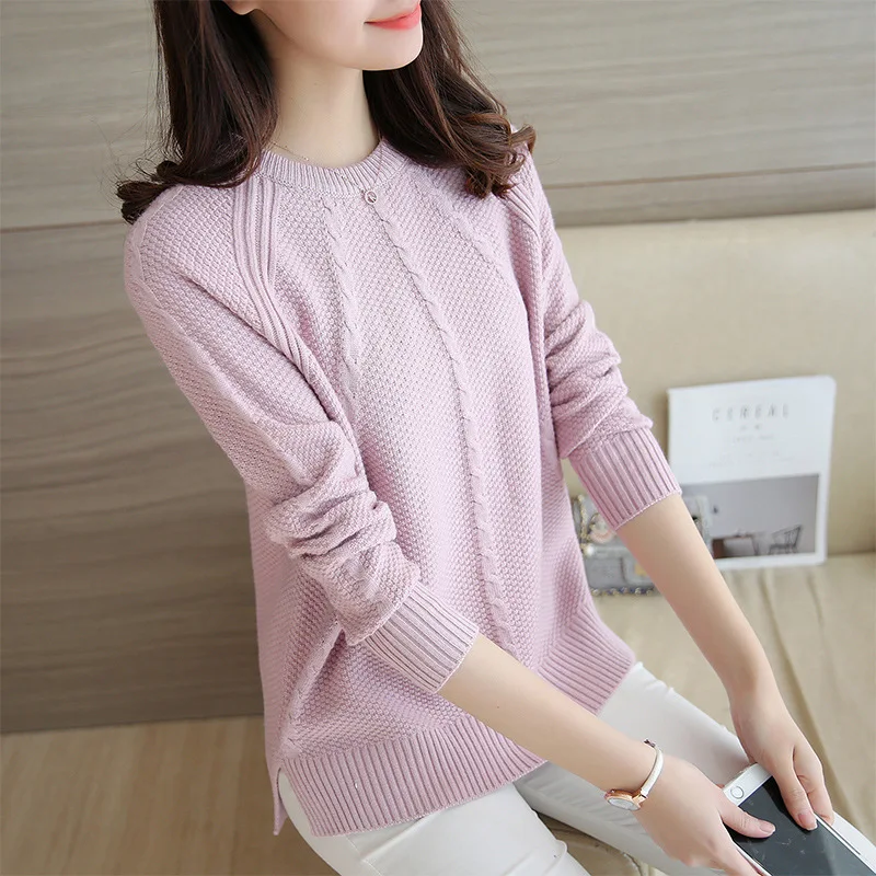 Autumn And Winter women's Sweater Round Neck Slim long-sleeved Solid Color Loose Sweaters Pullovers Vestidos LXJ446 | Женская одежда