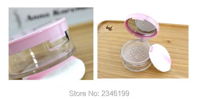 

5G-10G 10pcs/lot Empty Elegant Loose Powder Case with Sifter n Puff, Plastic Charm Cosmetic Powder Box with Mirror, Makeup Tool