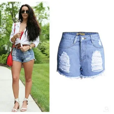 2017 женские летние рваные с высокой талией Джинсовые шорты керлинг джинсовые