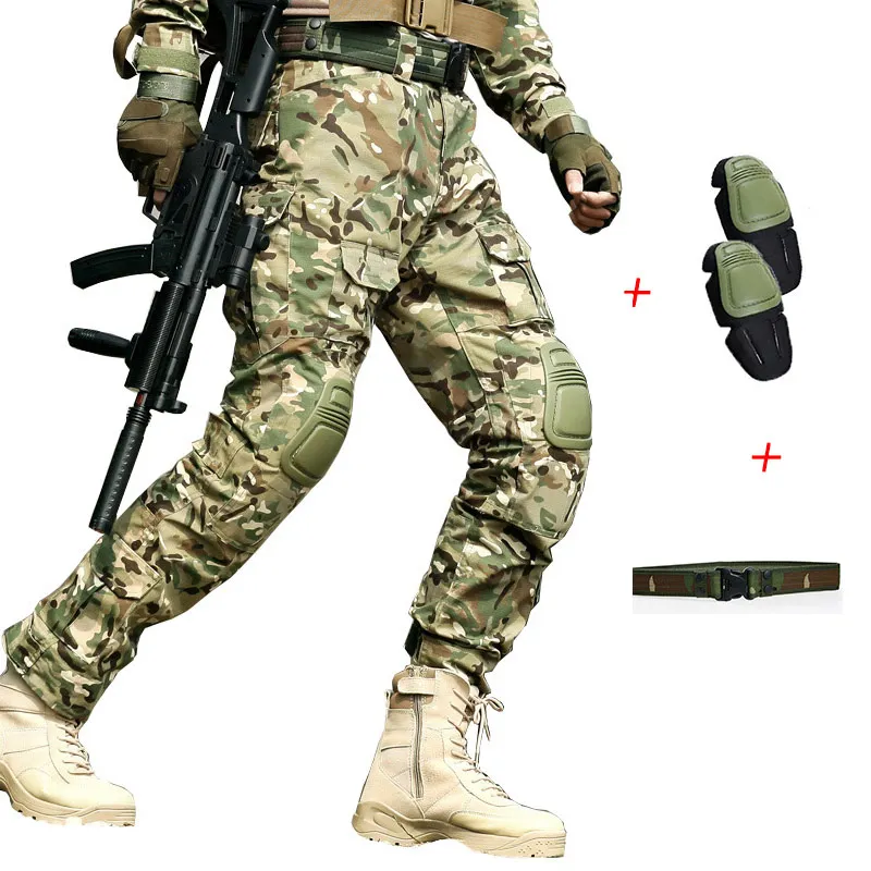 with knee pads belt Походные штаны, штаны для отдыха Для мужчин тактические камуфляж охота Отдых штаны рыболовные боевые брюки горные брюки Pantalon трекинг Hombre - Цвет: with knee pads belt