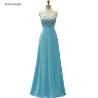 light blue long party prom evening dress spaghetti strap beaded sequin ruched knot a line floor length chiffon women formal gown
