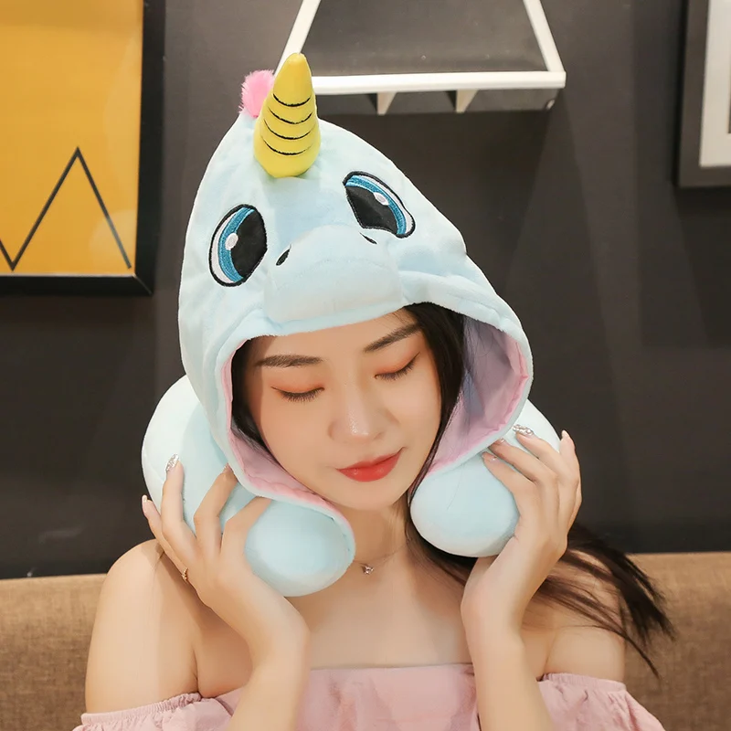 1 шт. 30 см kawaii Единорог набивная u-подушка форма с шляпой плюшевые игрушки милый Тоторо медведь кошки самолет автомобиль подушка для шеи куклы