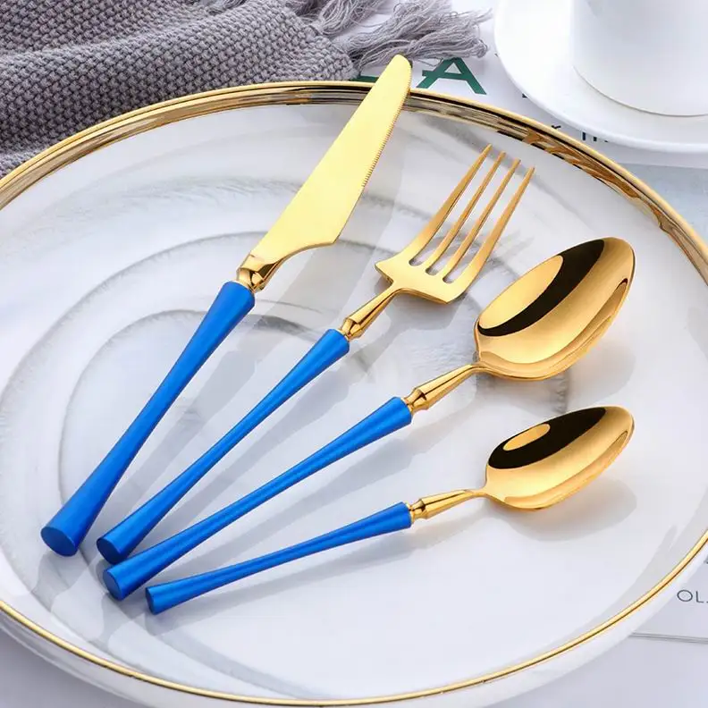 Blue Gold Горячая Распродажа столовый набор столовых приборов, ножи, вилки, ложки, столовая посуда в западном стиле, 304 нержавеющая сталь, домашние вечерние столовые приборы, набор посуды, Прямая поставка - Цвет: Blue Gold