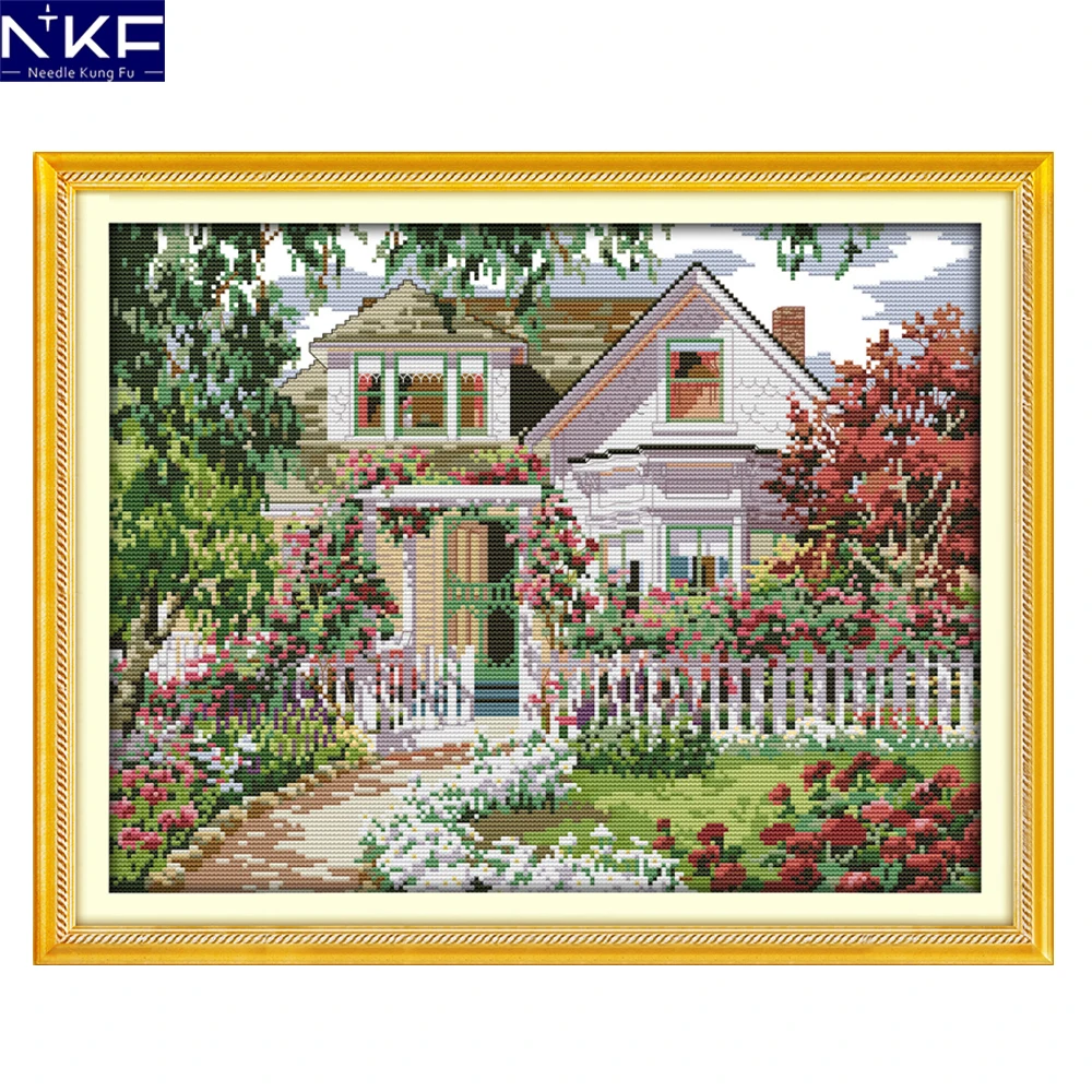 NKF Garden Villa Chinese Cross Stitch Pattern DIY Needlework Embroidery Scenery for Home Decor | Дом и сад